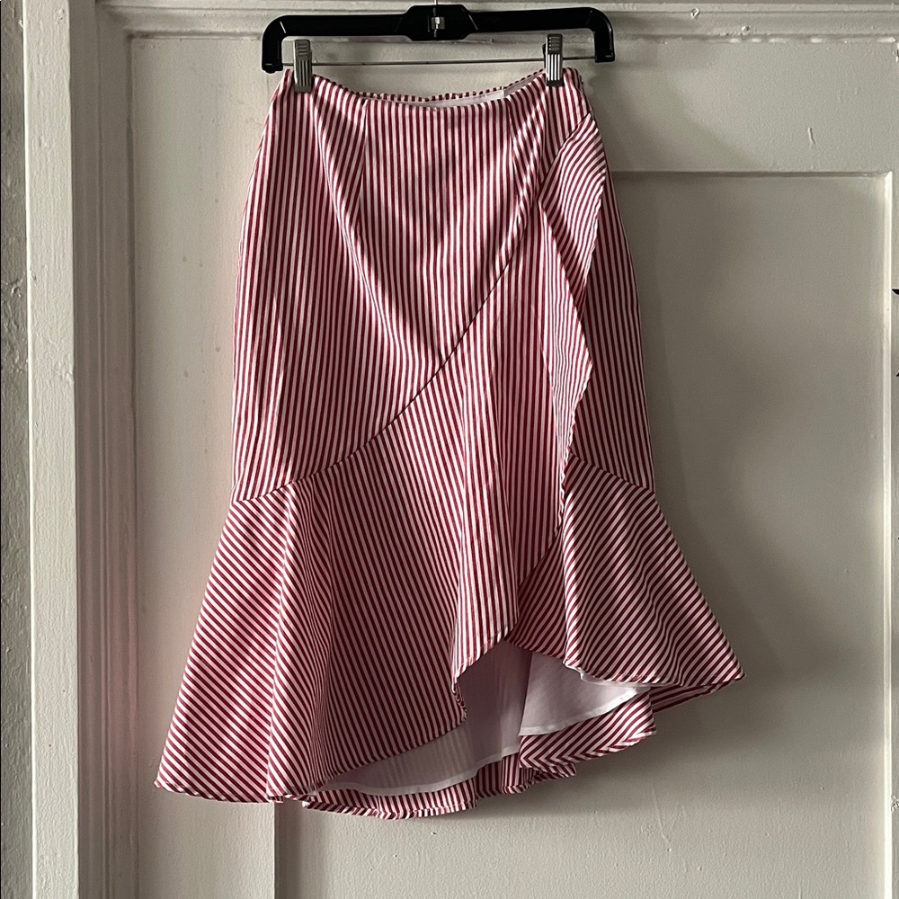 Wayf Asymmetrical Skirt in Red and White Stripes